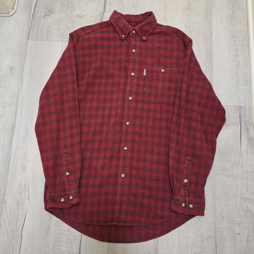 Carhartt Mens Large Plaid Chamois Flannel Shirt Heavyweight Red Black Workwear